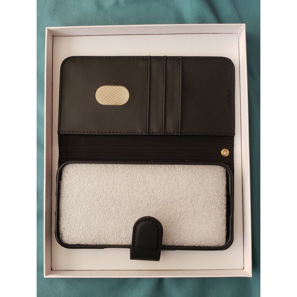 Iphone 16 Wallet Case Black Flip Folio Card Holder Magnetic Closure